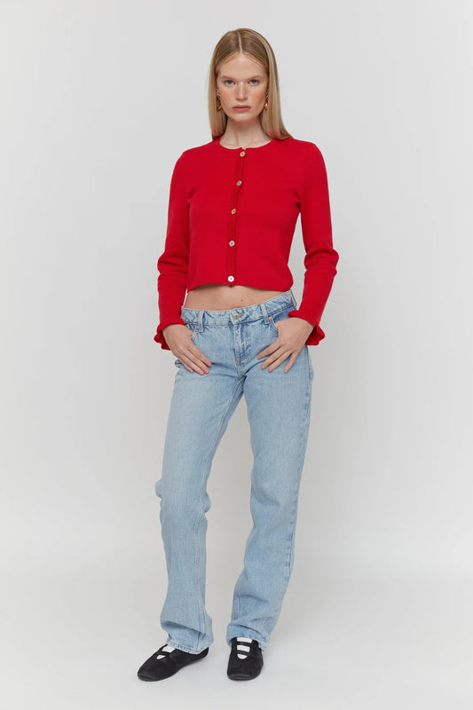 Червоний кардиган з рюшею