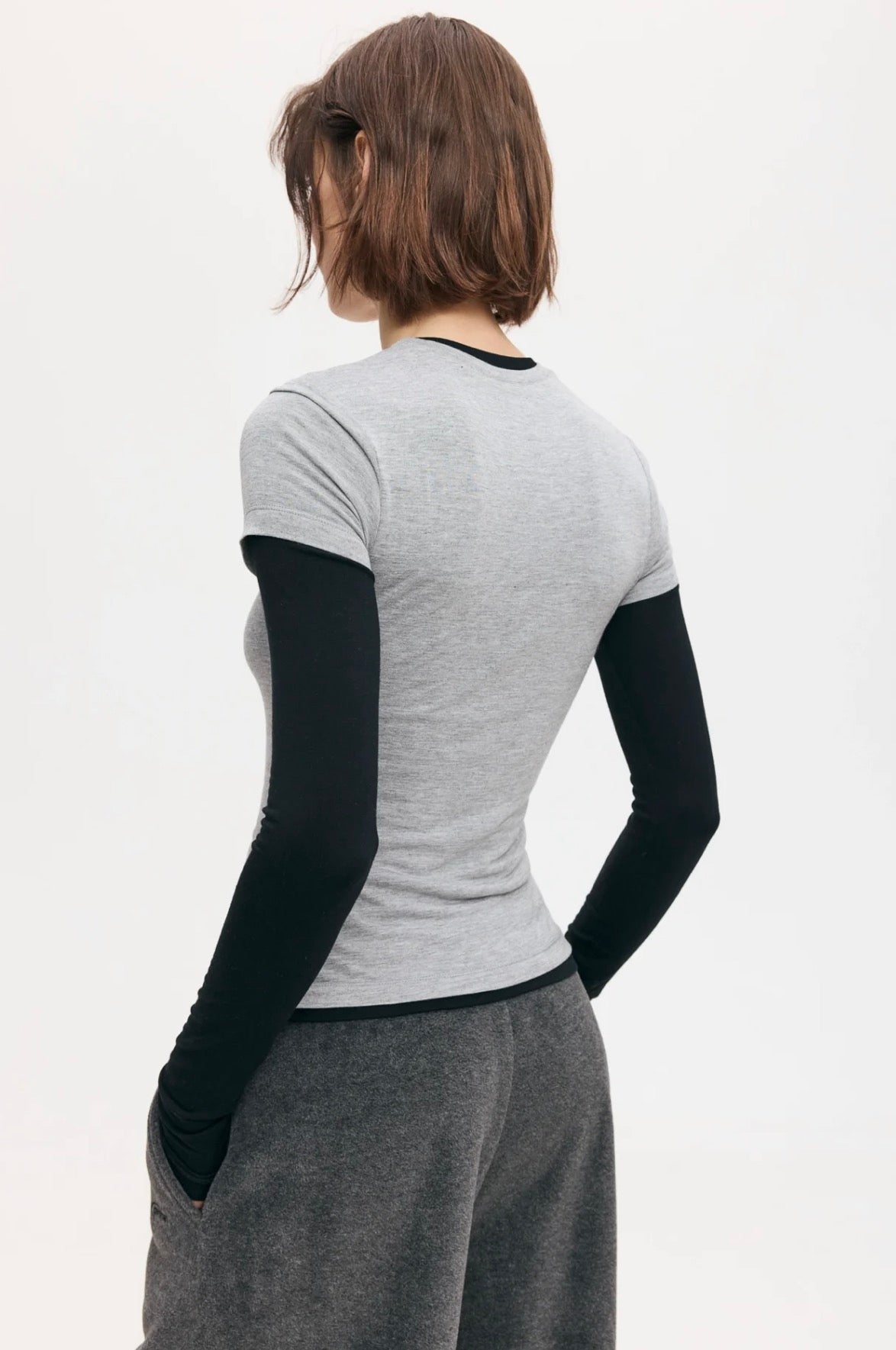 Лонгслів подвійний сіро-чорний