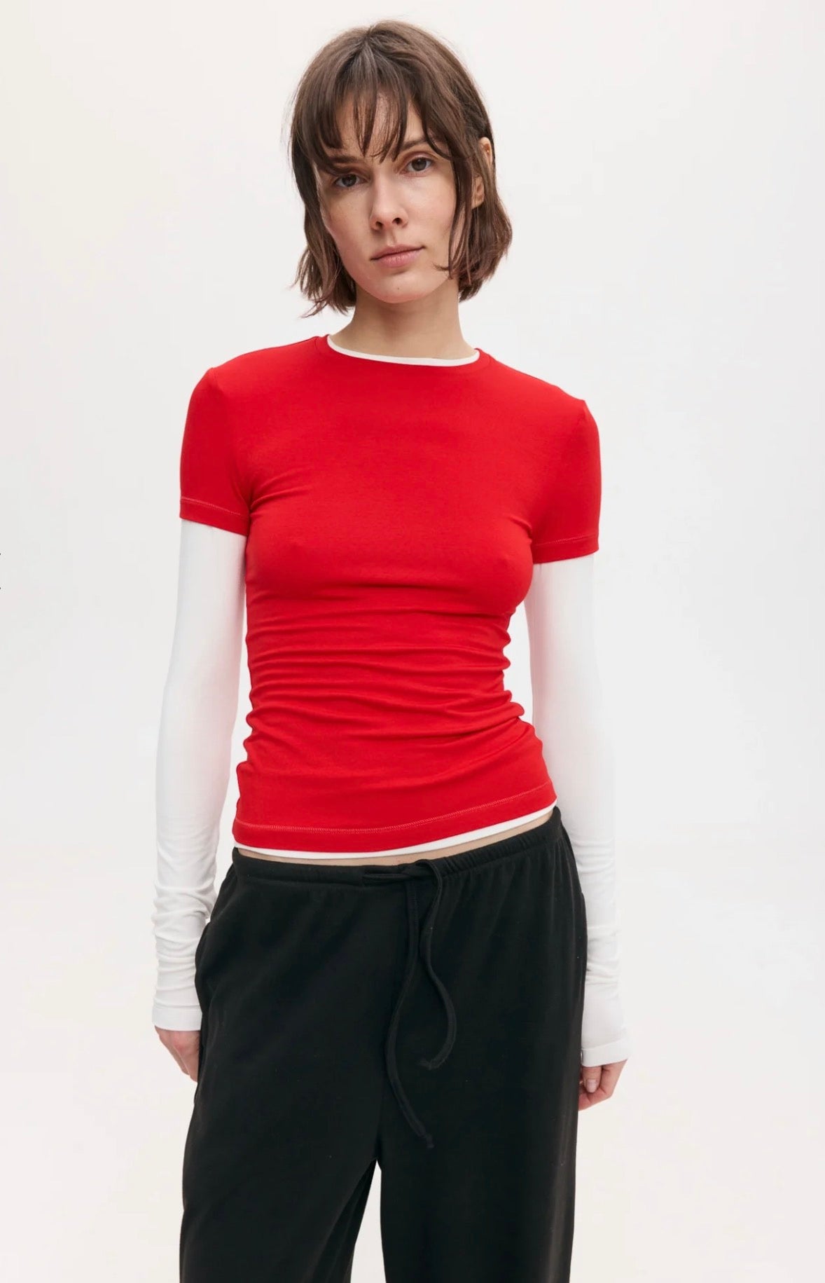 Лонгслів подвійний червоно-молочний