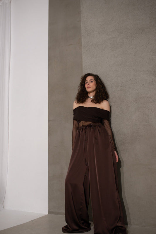 Штани з двостороннього сатину шоколадні