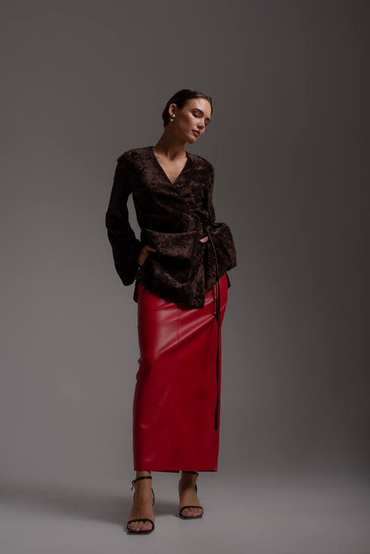 Спідниця максі з екошкіри червона