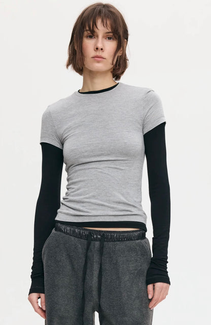 Лонгслів подвійний сіро-чорний