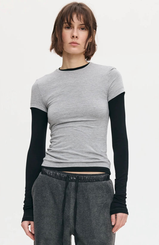 Лонгслів подвійний сіро-чорний