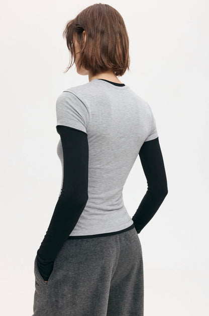 Лонгслів подвійний сіро-чорний