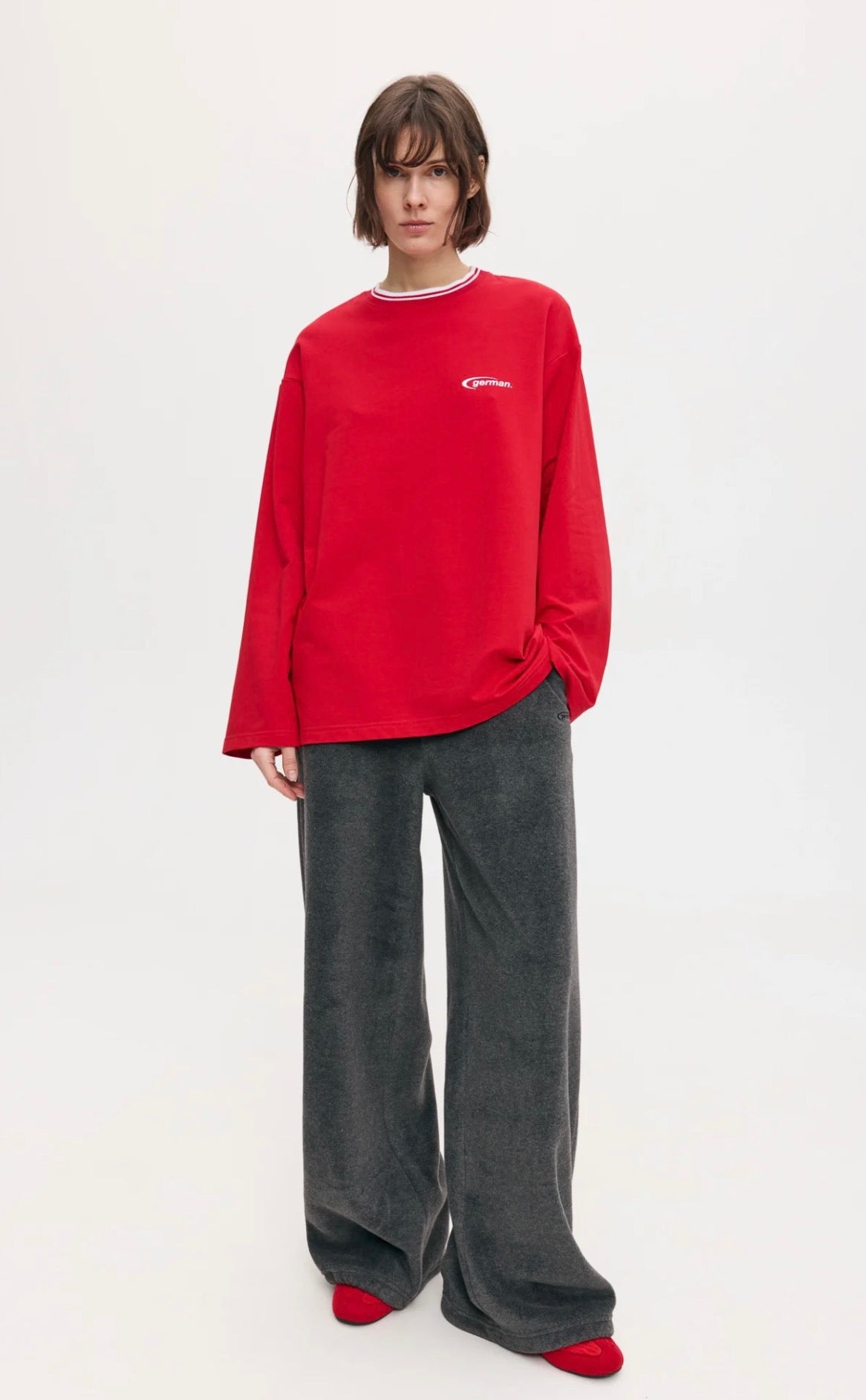 Лонгслів з коміром в смужку червоний ONE SIZE