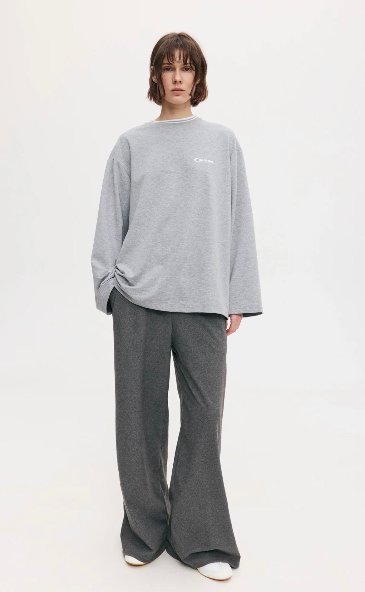 Лонгслів з коміром в смужку сірий меланж ONE SIZE