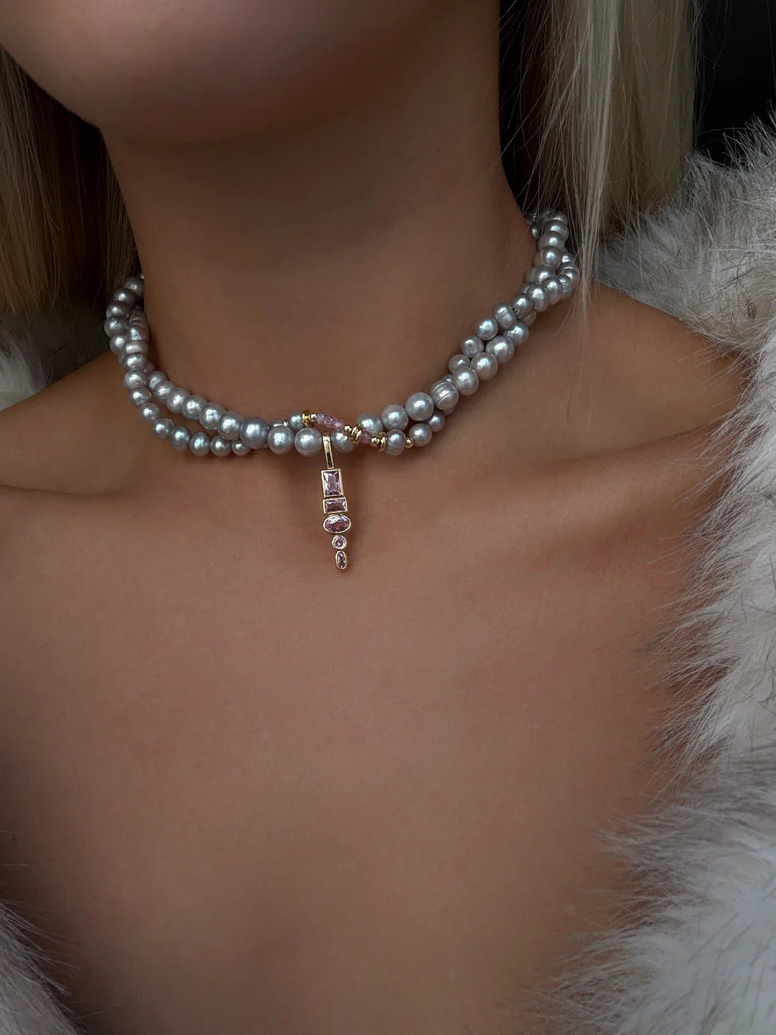 ROTERSAND Кольє EDEN (сірий рожевий золотий 36-41см)