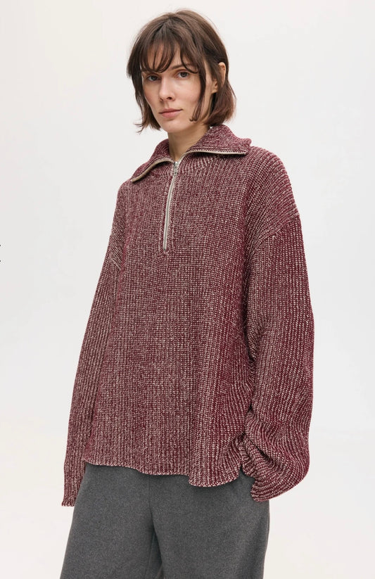 Светр меланж із замком бордовий ONE SIZE