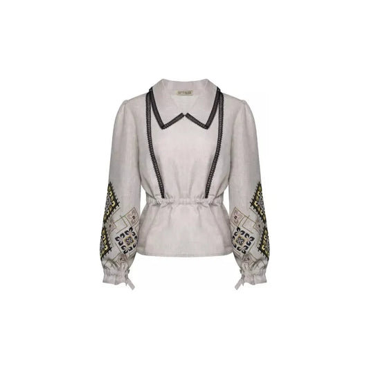Блузка з дизайнерською вишивкою “Квіткова геометрія” на сірому полотні